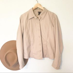 Eileen Fisher button up khaki cotton twill jacket